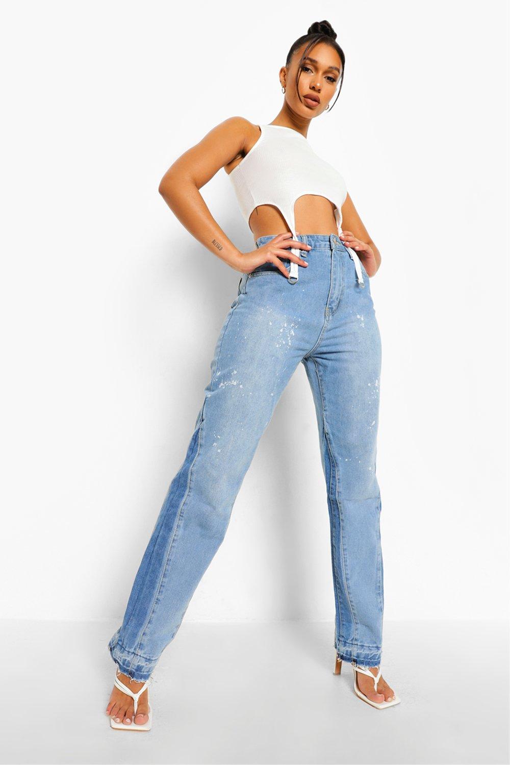 Jean droit bicolore taille haute boohoo